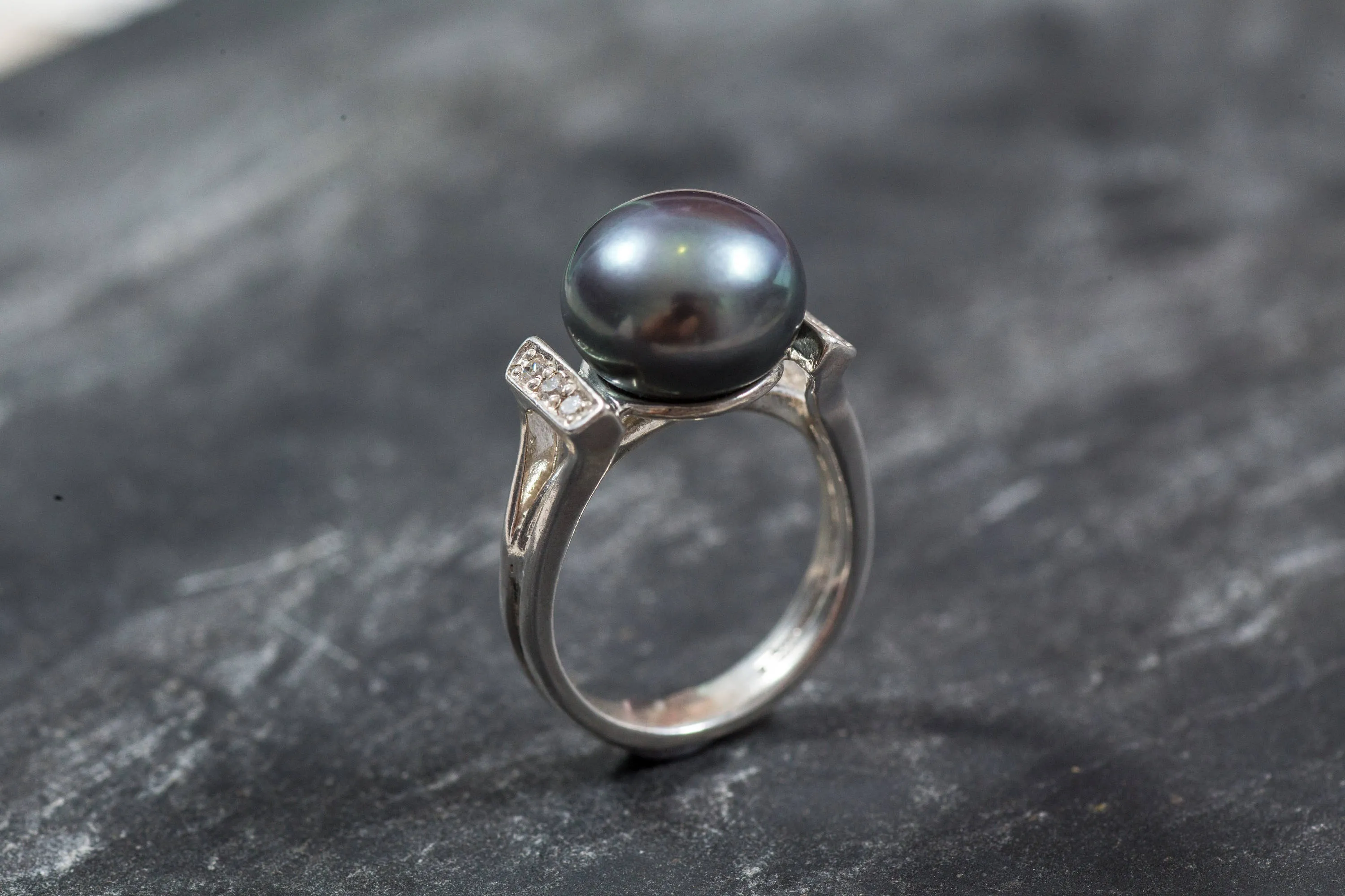 Genuine Pearl Ring - Black Pearl Ring, June Birthstone Ring