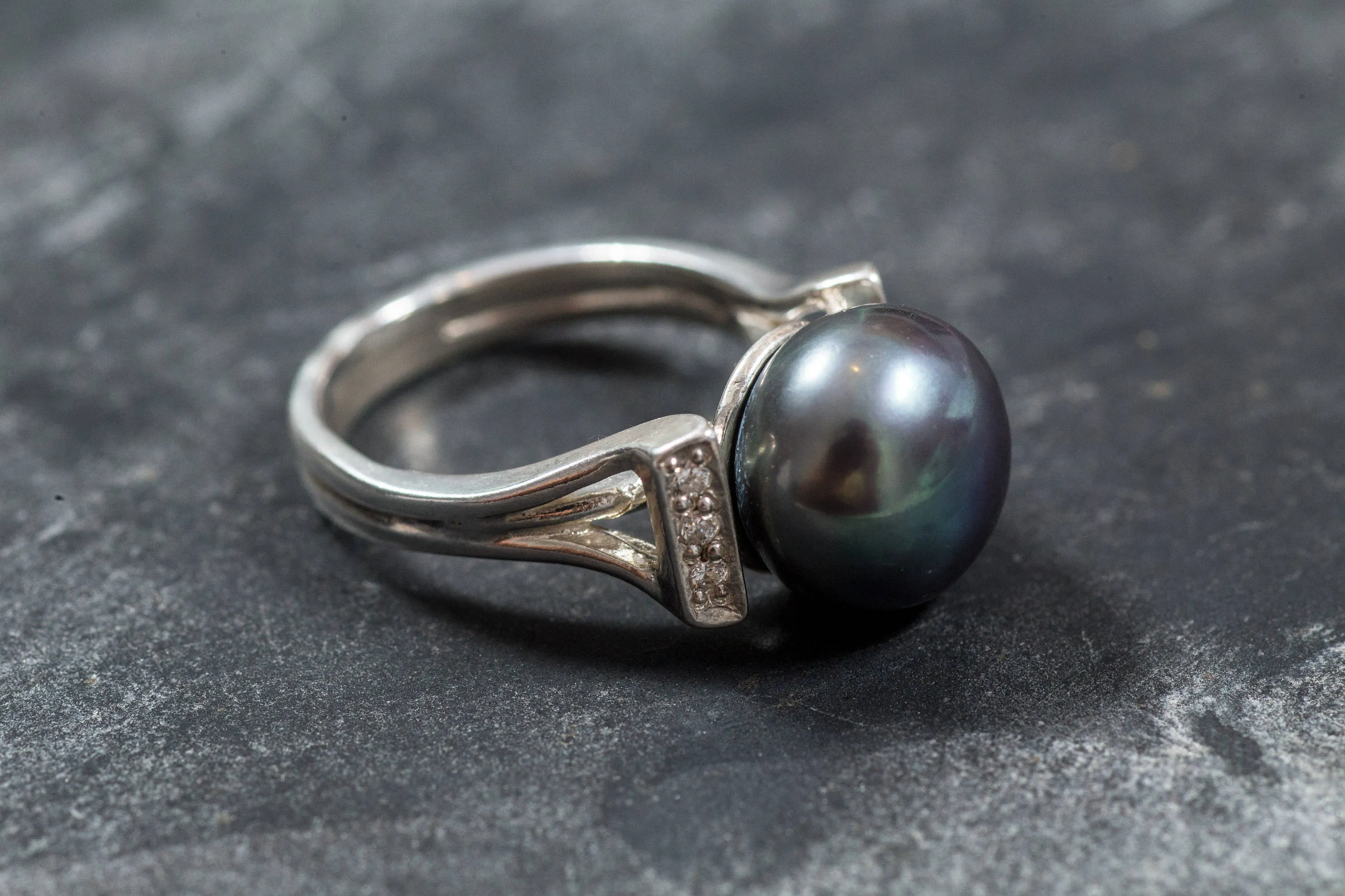 Genuine Pearl Ring - Black Pearl Ring, June Birthstone Ring