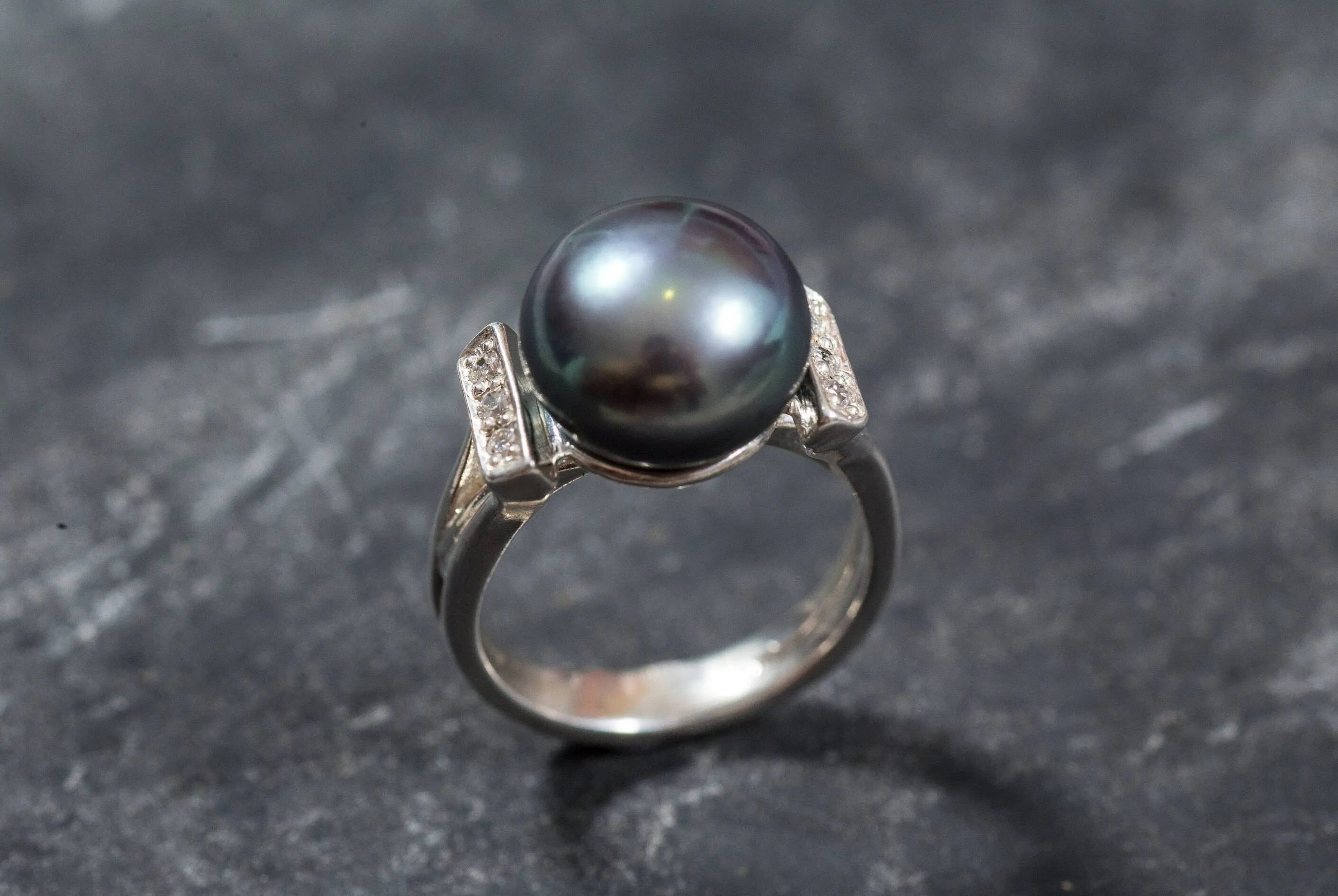 Genuine Pearl Ring - Black Pearl Ring, June Birthstone Ring