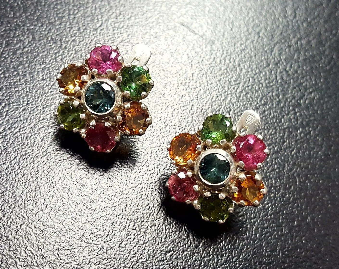 Genuine Tourmaline Earrings - Colorful Flower Studs - Multicolor Floral Earrings