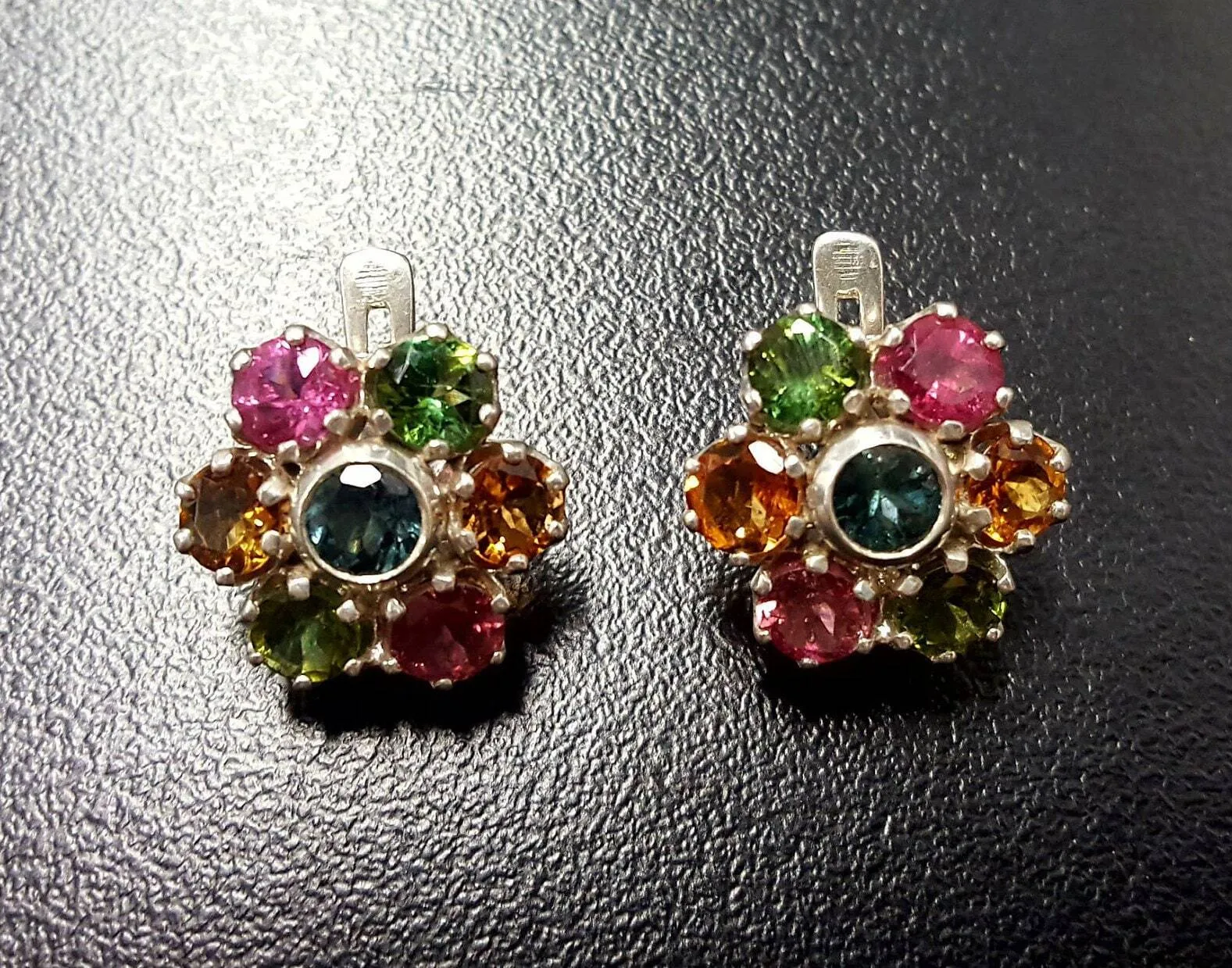 Genuine Tourmaline Earrings - Colorful Flower Studs - Multicolor Floral Earrings