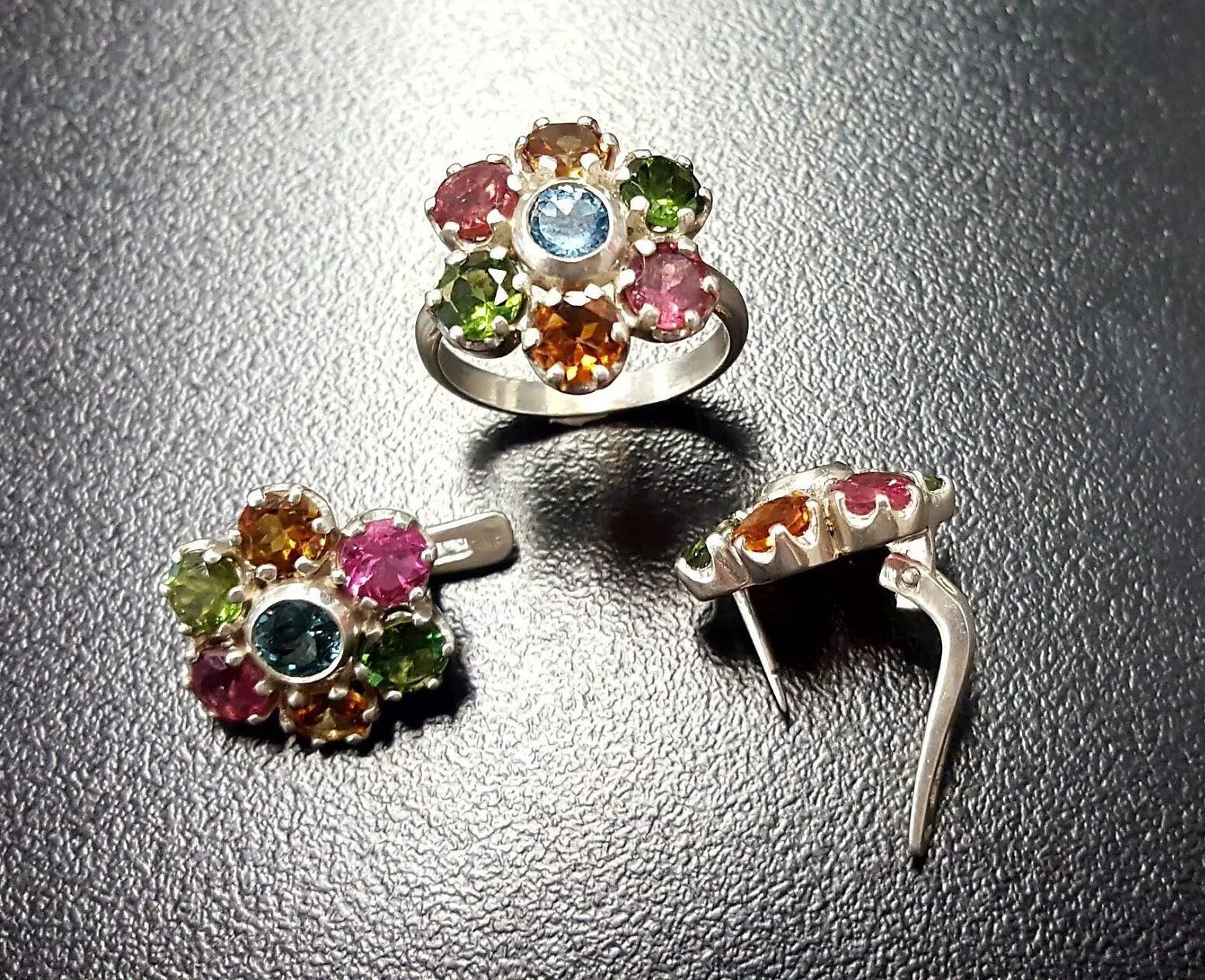Genuine Tourmaline Earrings - Colorful Flower Studs - Multicolor Floral Earrings