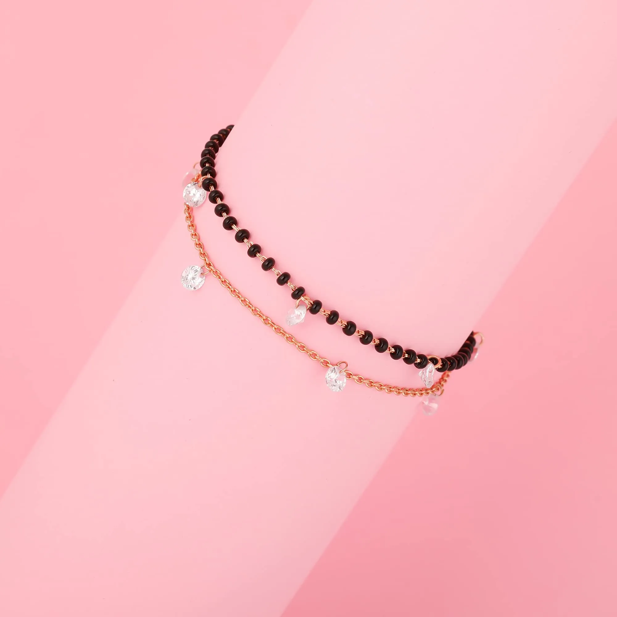 GIVA 925 Silver Rose Gold Dazzling Zircons Layered Mangalsutra Bracelet, Adjustable | Gifts for Women and Girls | With Certificate of Authenticity and 925 Stamp | 6 Months Warranty*