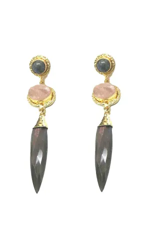 Gold Double Stone with Copper Drop Earrings