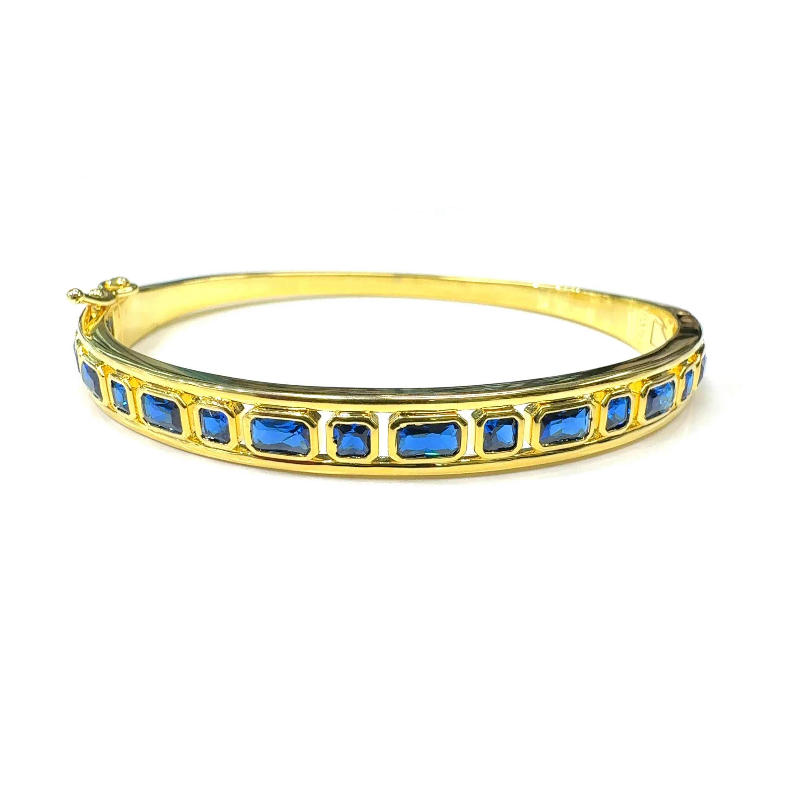 Gold Plated Alternating Square & Rectangle Stone Bangle Bracelet