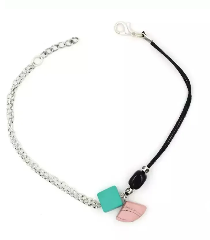 Gurjari Jewellers New Black Thread anklet with OXIDISED   TURQUOISE beads for girls and women Cotton Dori Anklet