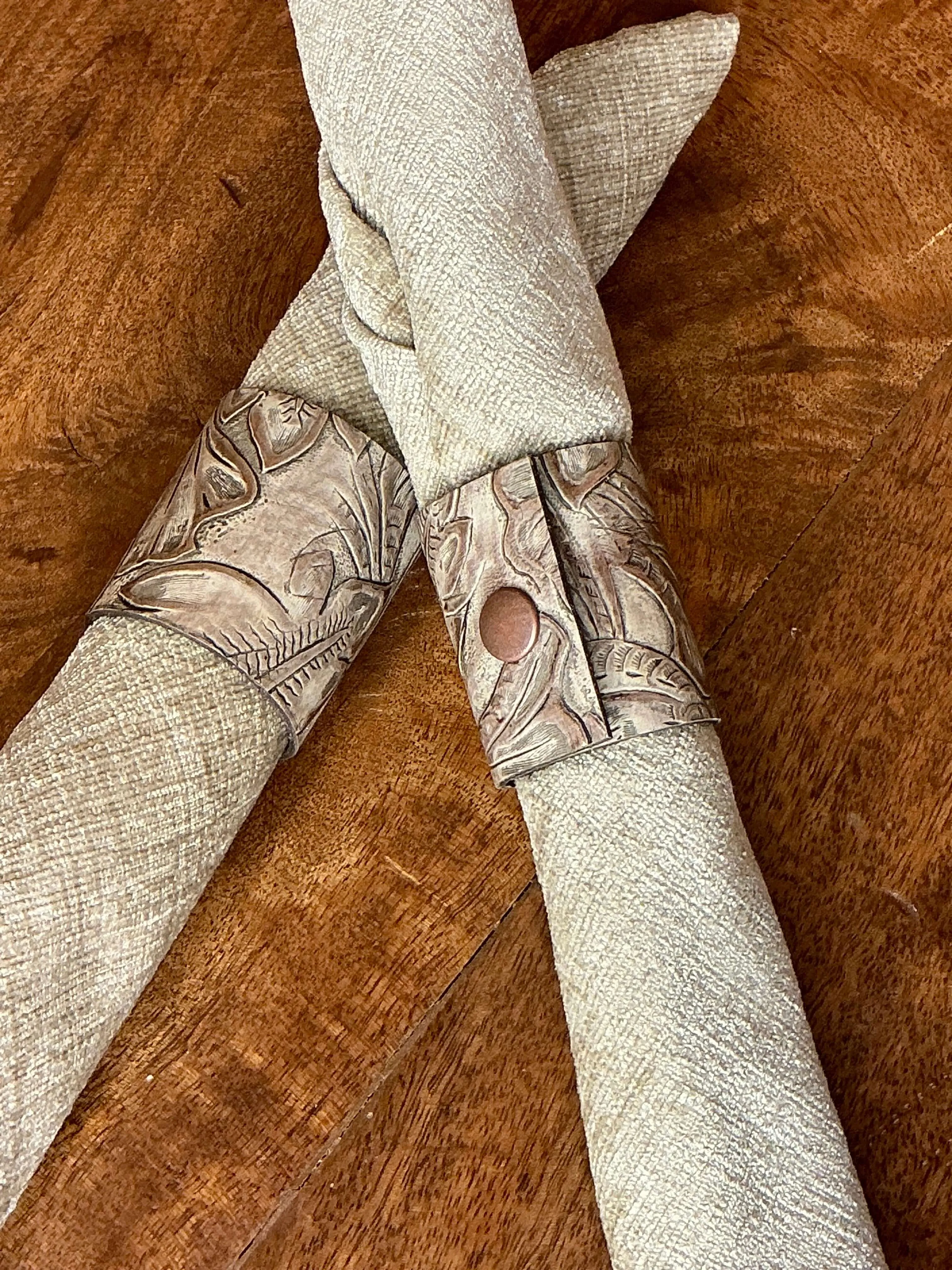 Handcrafted Leather Embossed Autumn Napkin Rings set of 6