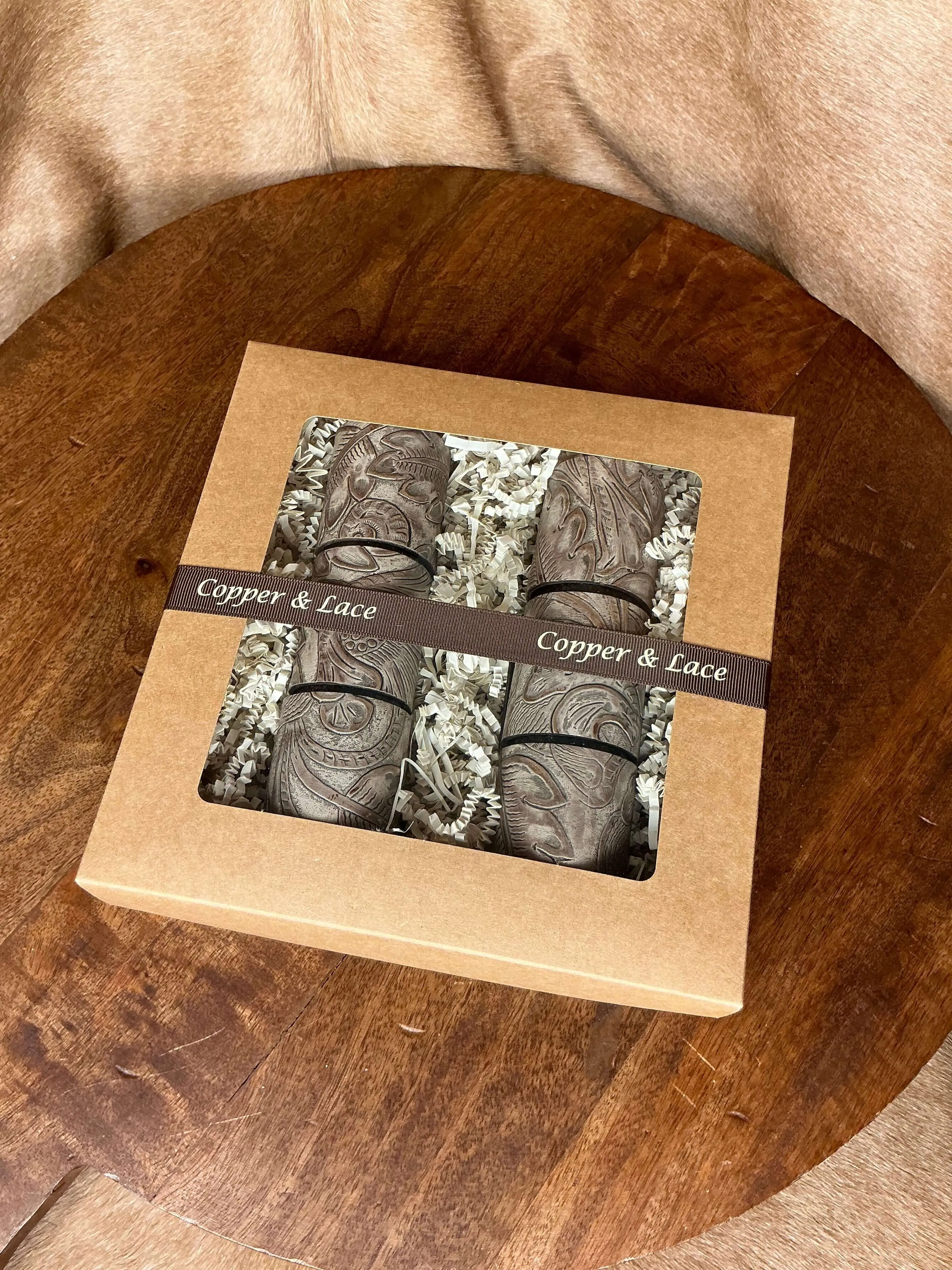 Handcrafted Leather Embossed Autumn Napkin Rings set of 6