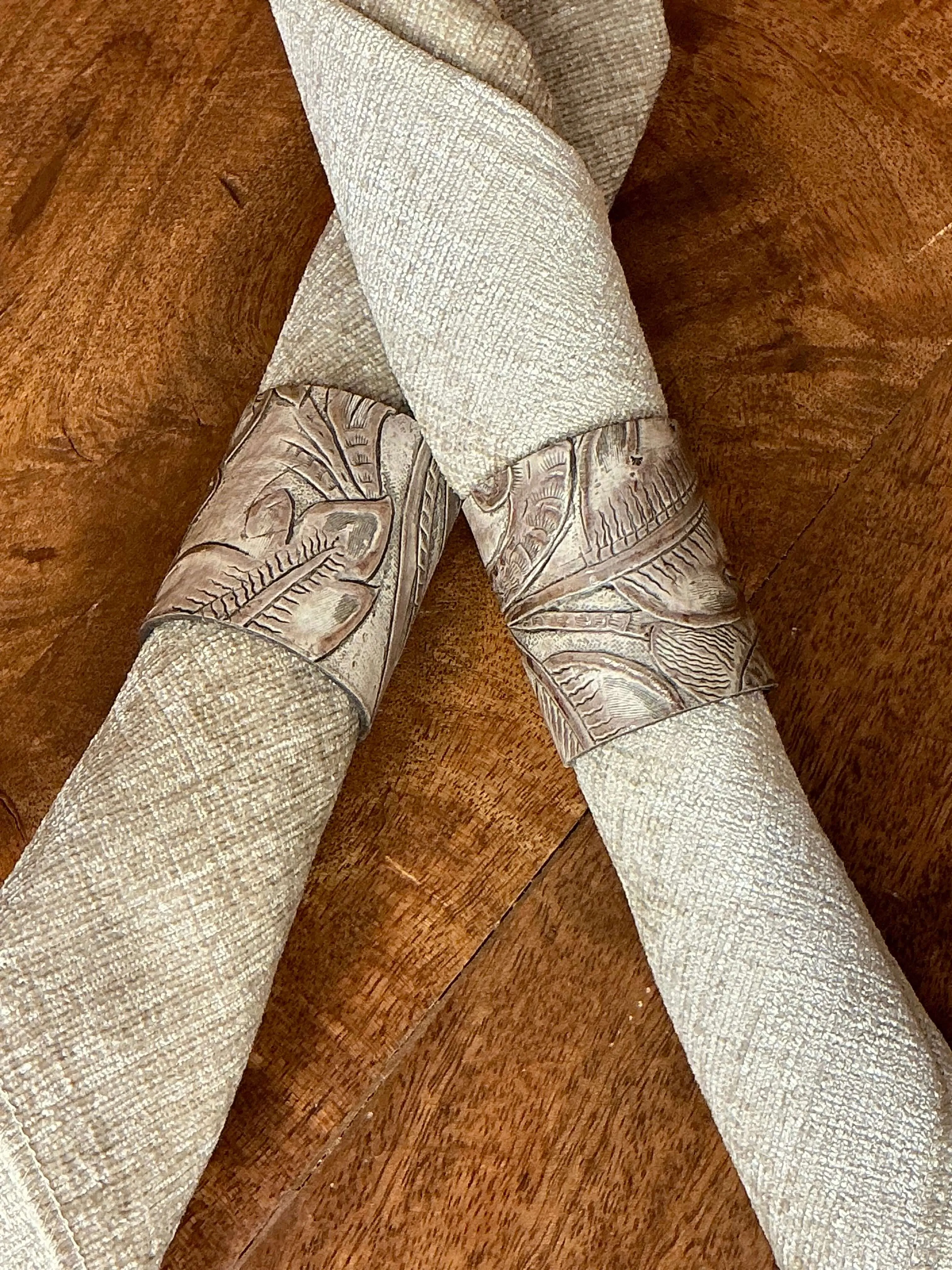 Handcrafted Leather Embossed Autumn Napkin Rings set of 6