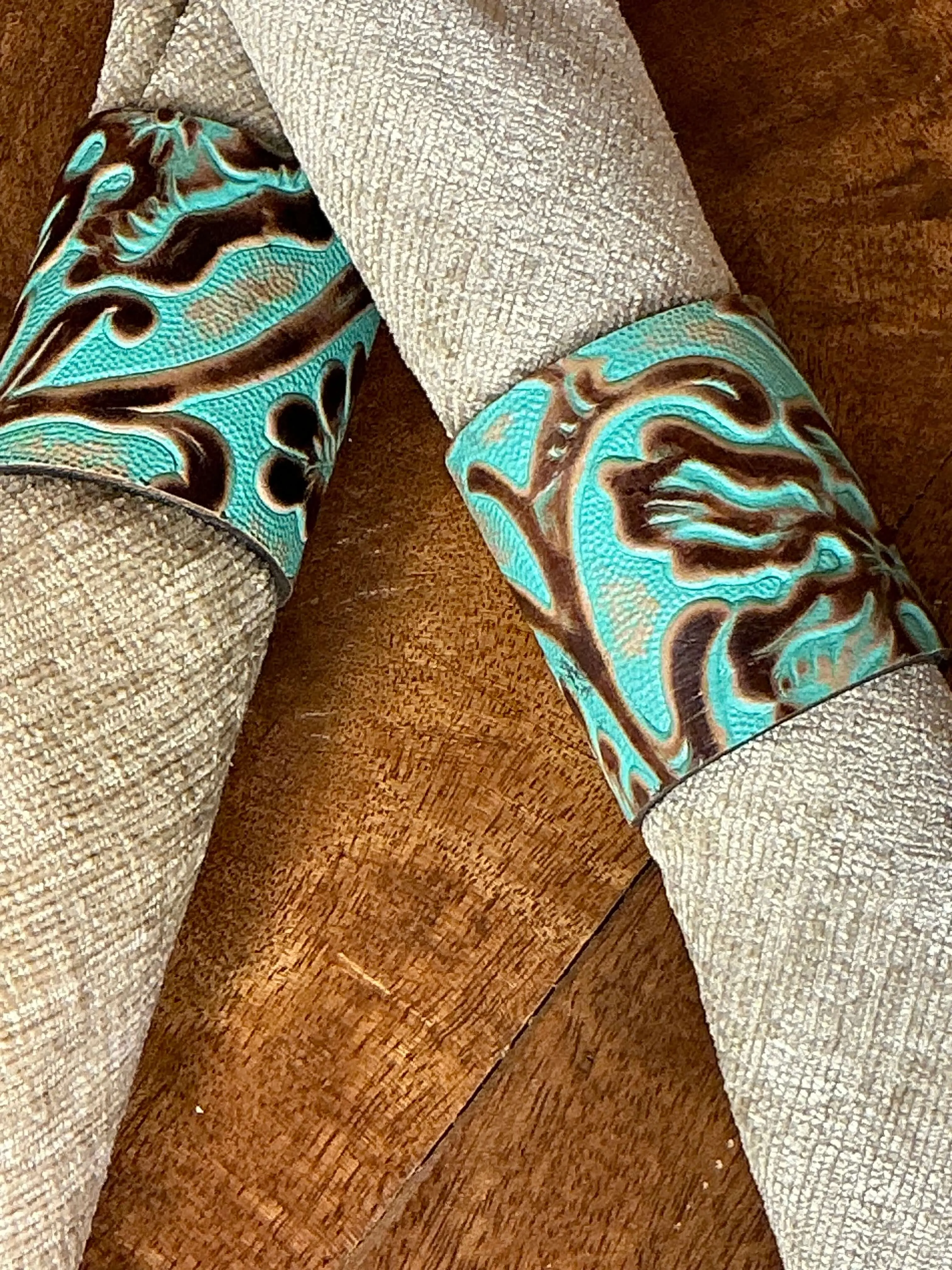 Handcrafted Leather Embossed Cowboy Toole Napkin Rings set of 6