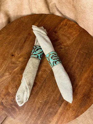 Handcrafted Leather Embossed Cowboy Toole Napkin Rings set of 6