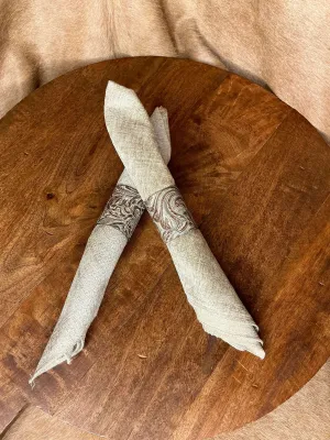 Handcrafted Leather Embossed Wildflower Napkin Rings 6Pc