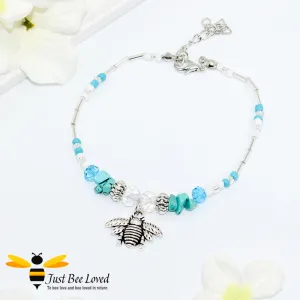 Handmade Bohemian Turquoise Bee Anklet Bracelet