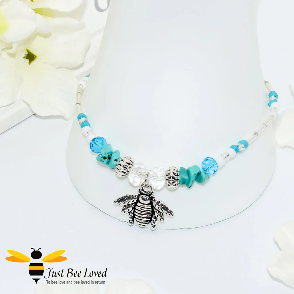 Handmade Bohemian Turquoise Bee Anklet Bracelet