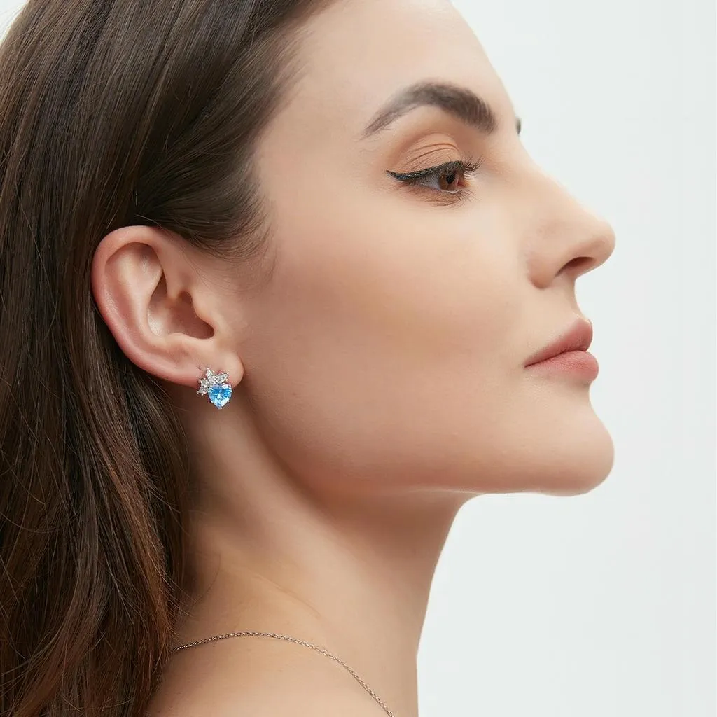 Heart-Shaped Snowflake Stud Earrings