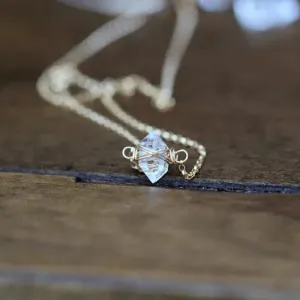 Herkimer Diamond Caged Necklace Gold Fill