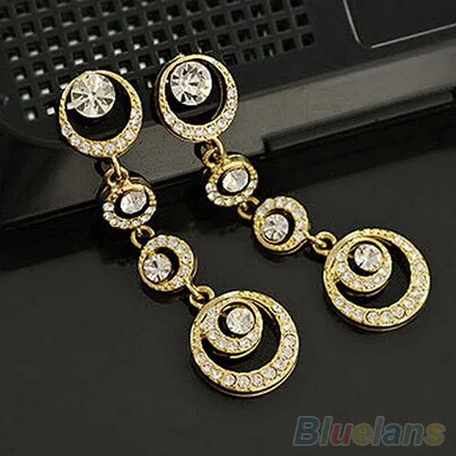 Hollow Circle Dazzling Rhinestone Dangle Earrings