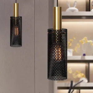 Hollow Design Cylinder Hanging Lamp - Black/White Metal Pendant with 1 Light