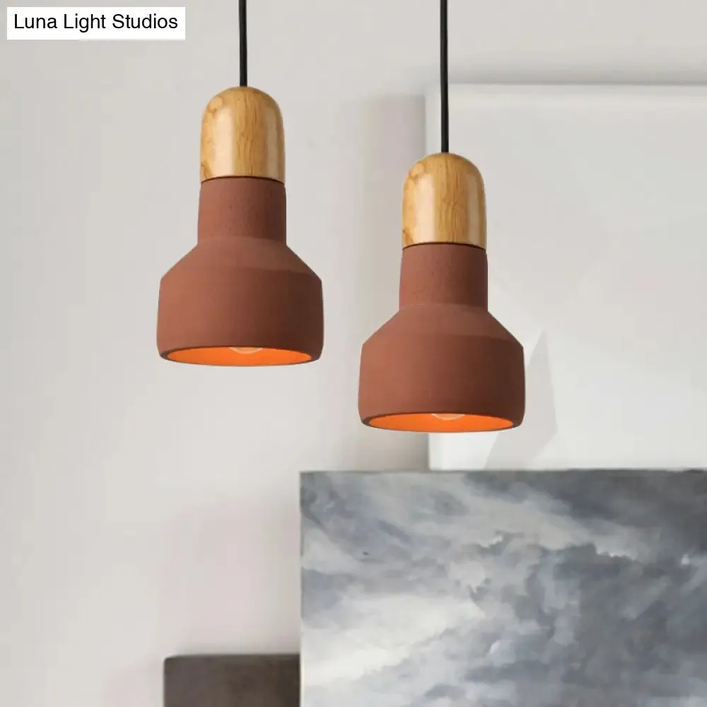 Industrial Style Cement Pendant Light - Barn Bulb, Gray/Green/Red, Hanging Cord