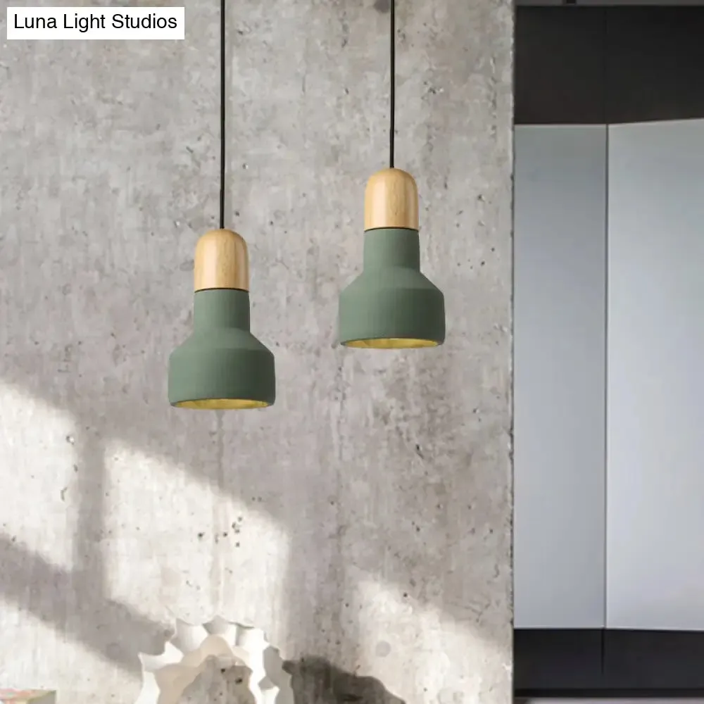 Industrial Style Cement Pendant Light - Barn Bulb, Gray/Green/Red, Hanging Cord