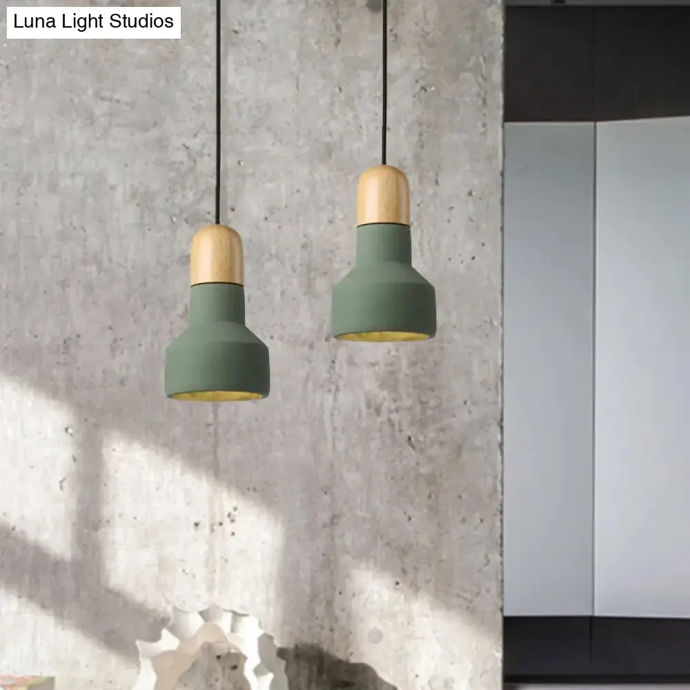 Industrial Style Cement Pendant Light - Barn Bulb, Gray/Green/Red, Hanging Cord