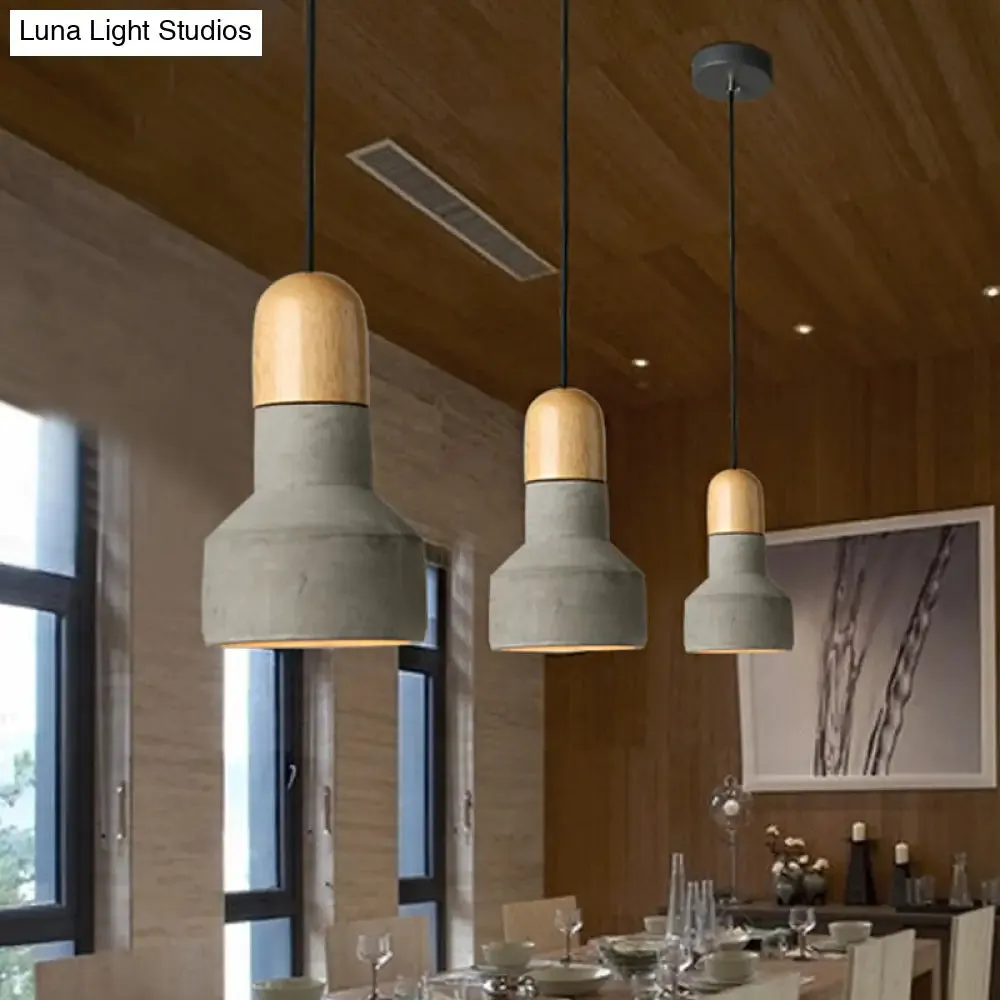 Industrial Style Cement Pendant Light - Barn Bulb, Gray/Green/Red, Hanging Cord