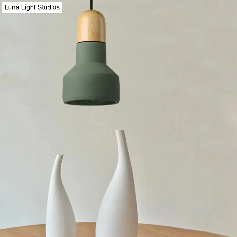 Industrial Style Cement Pendant Light - Barn Bulb, Gray/Green/Red, Hanging Cord