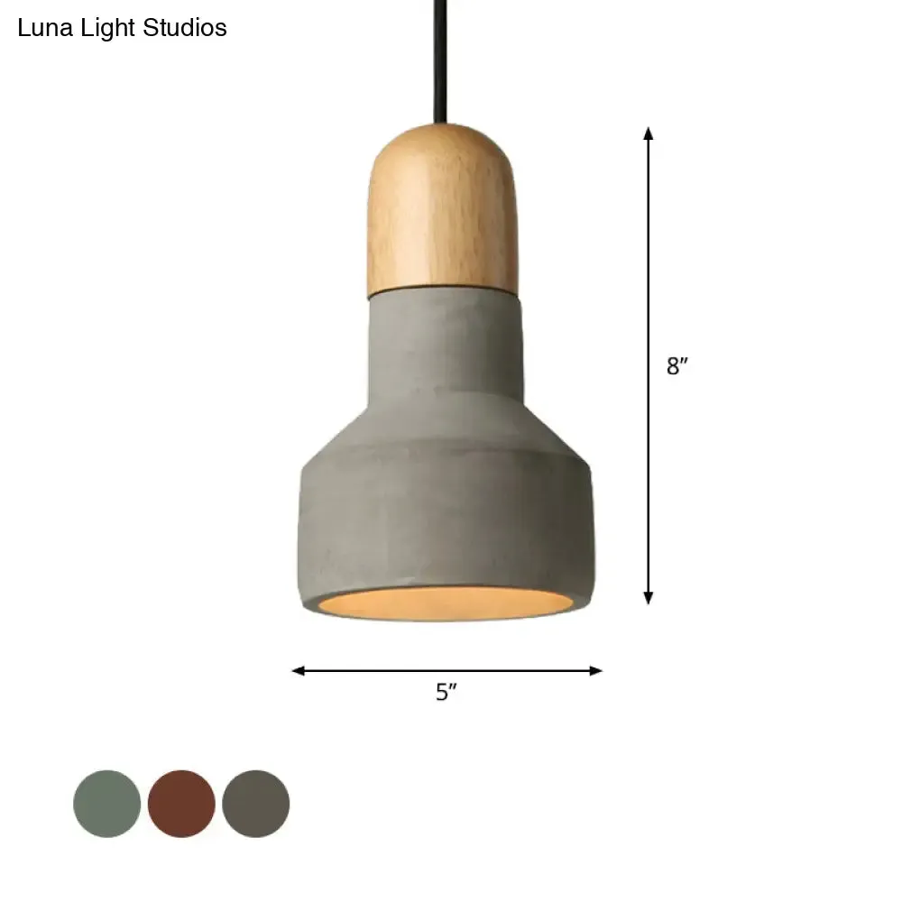 Industrial Style Cement Pendant Light - Barn Bulb, Gray/Green/Red, Hanging Cord