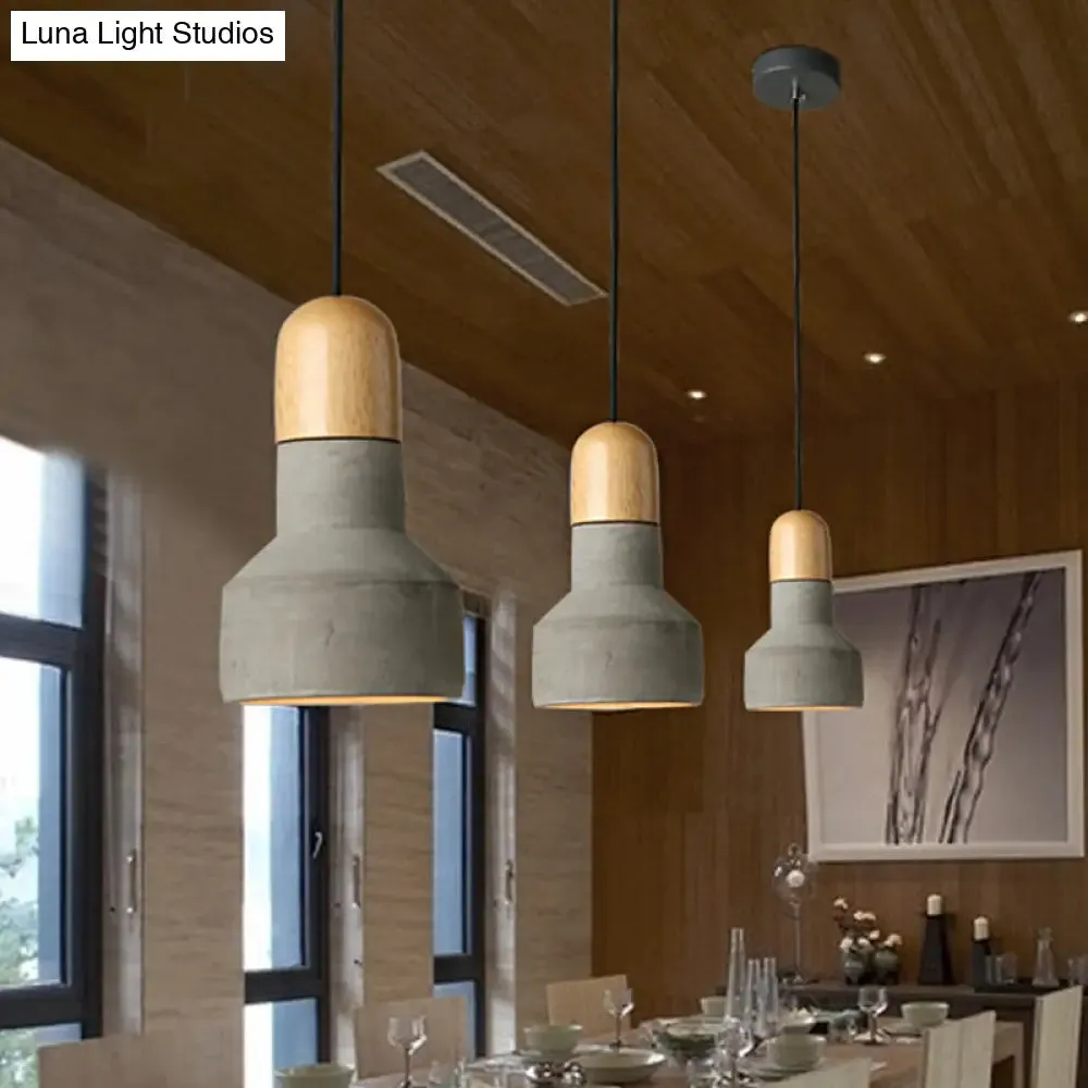 Industrial Style Cement Pendant Light - Barn Bulb, Gray/Green/Red, Hanging Cord