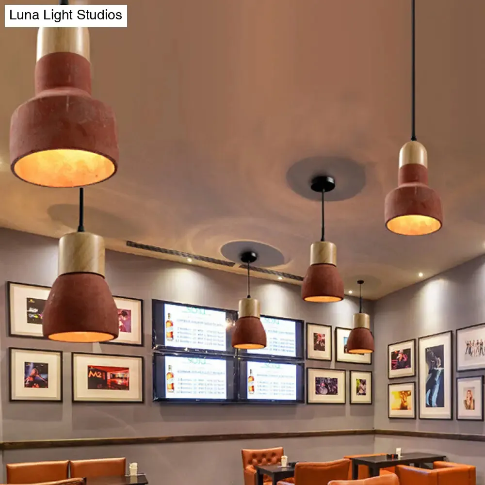 Industrial Style Cement Pendant Light - Barn Bulb, Gray/Green/Red, Hanging Cord