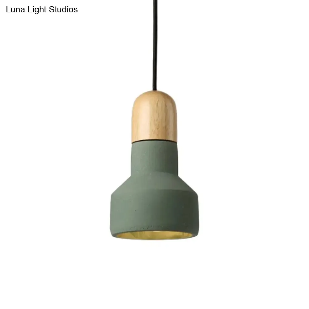 Industrial Style Cement Pendant Light - Barn Bulb, Gray/Green/Red, Hanging Cord