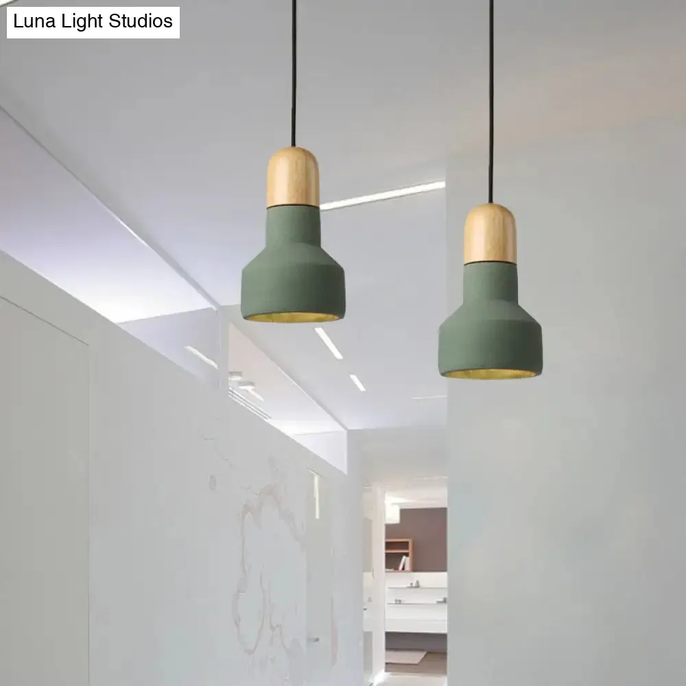 Industrial Style Cement Pendant Light - Barn Bulb, Gray/Green/Red, Hanging Cord
