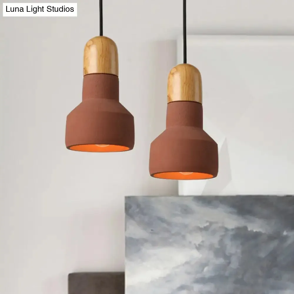 Industrial Style Cement Pendant Light - Barn Bulb, Gray/Green/Red, Hanging Cord