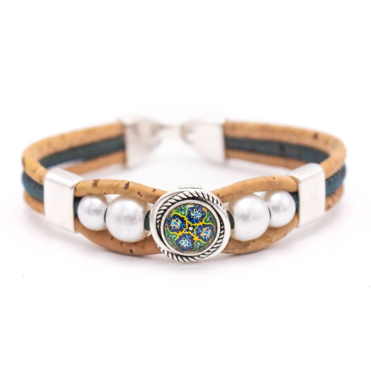 Intricate printed resin beads- Cork handmade Original bracelet  BR-476-MIX-6