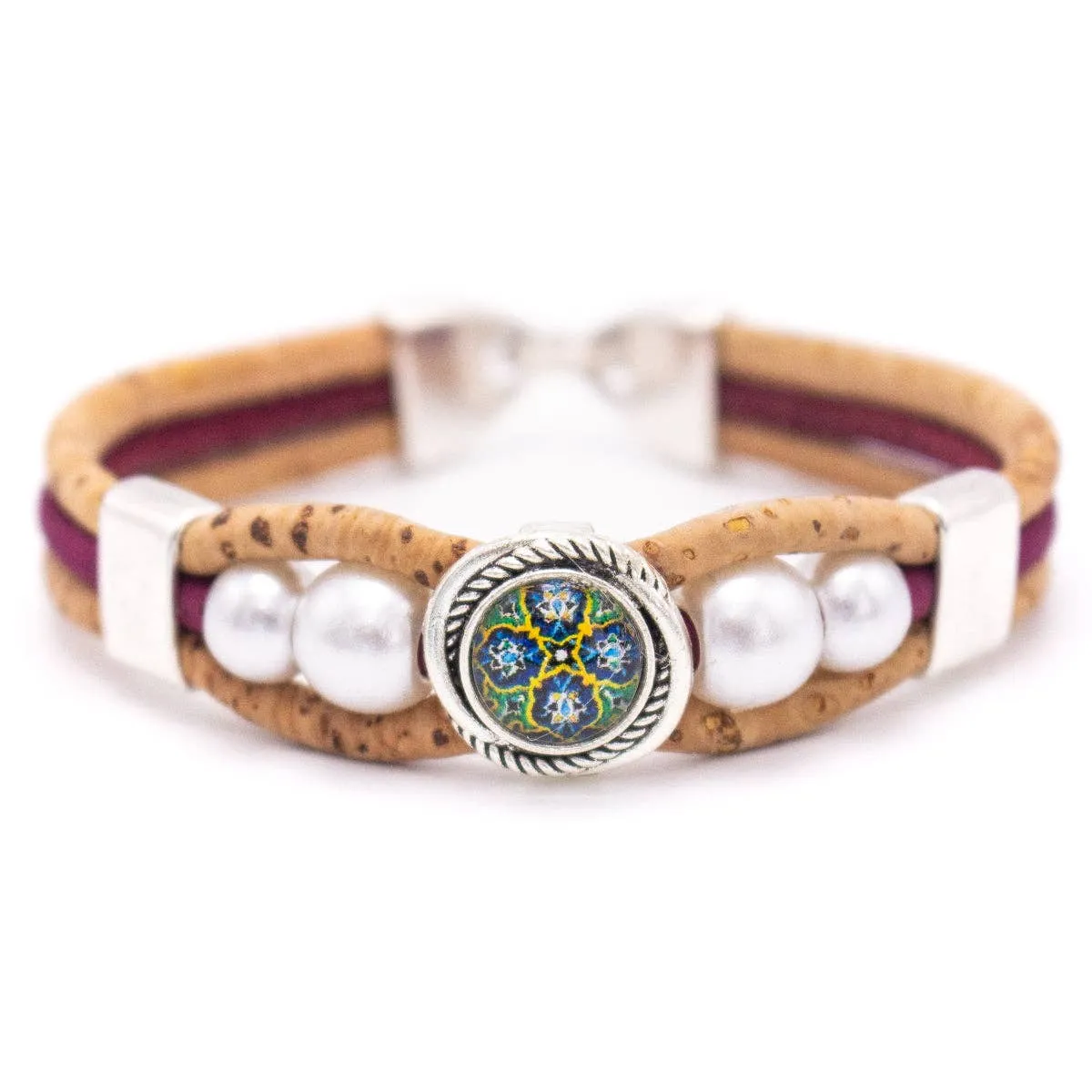 Intricate printed resin beads- Cork handmade Original bracelet  BR-476-MIX-6