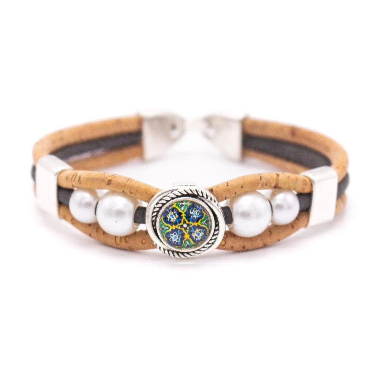 Intricate printed resin beads- Cork handmade Original bracelet  BR-476-MIX-6