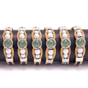 Intricate printed resin beads- Cork handmade Original bracelet  BR-476-MIX-6