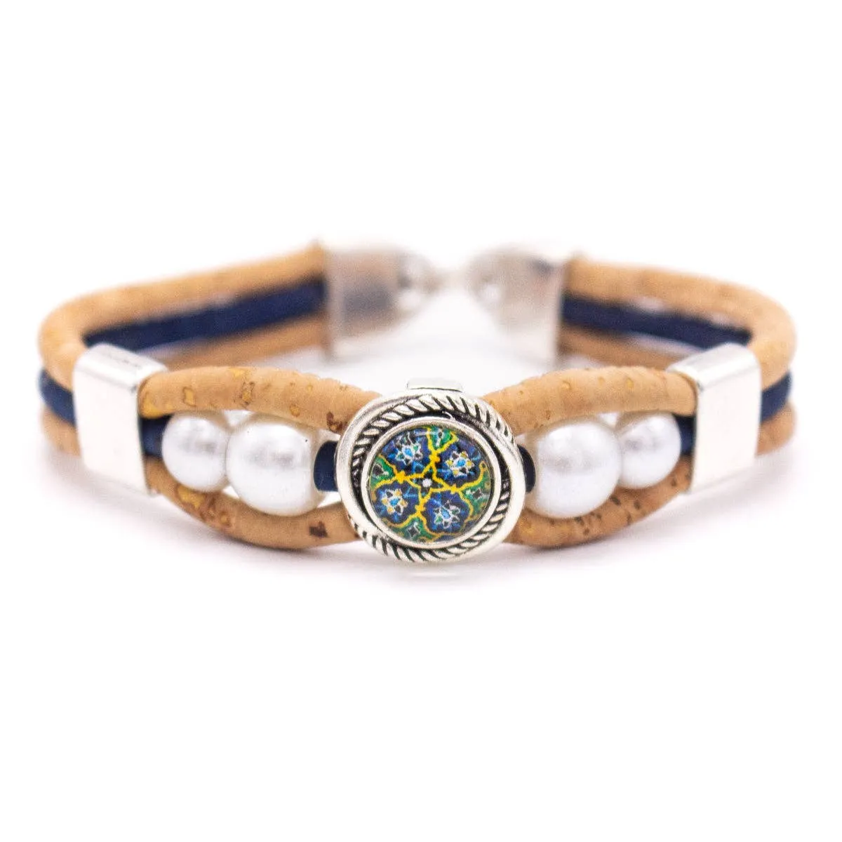 Intricate printed resin beads- Cork handmade Original bracelet  BR-476-MIX-6