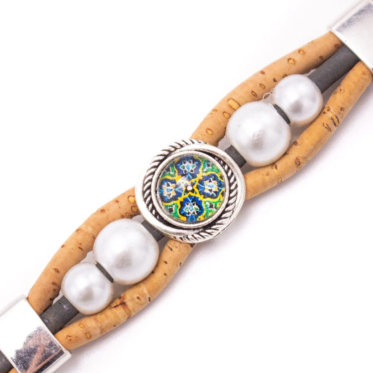 Intricate printed resin beads- Cork handmade Original bracelet  BR-476-MIX-6