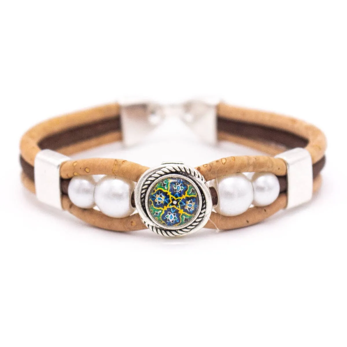 Intricate printed resin beads- Cork handmade Original bracelet  BR-476-MIX-6