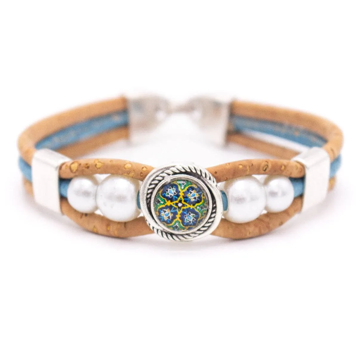 Intricate printed resin beads- Cork handmade Original bracelet  BR-476-MIX-6