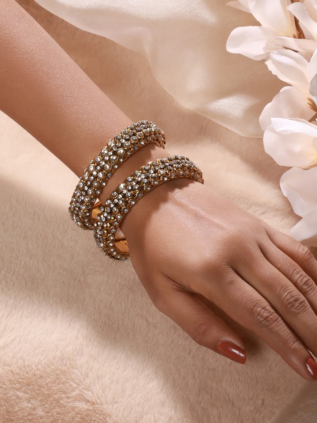 Jazz And Sizzle Set Of 2 Gold-Plated Cz-Studded Bangles