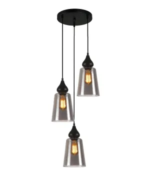 Jerez 3 x E27 Flat Top Ellipse Cluster Pendant Black and Smoke