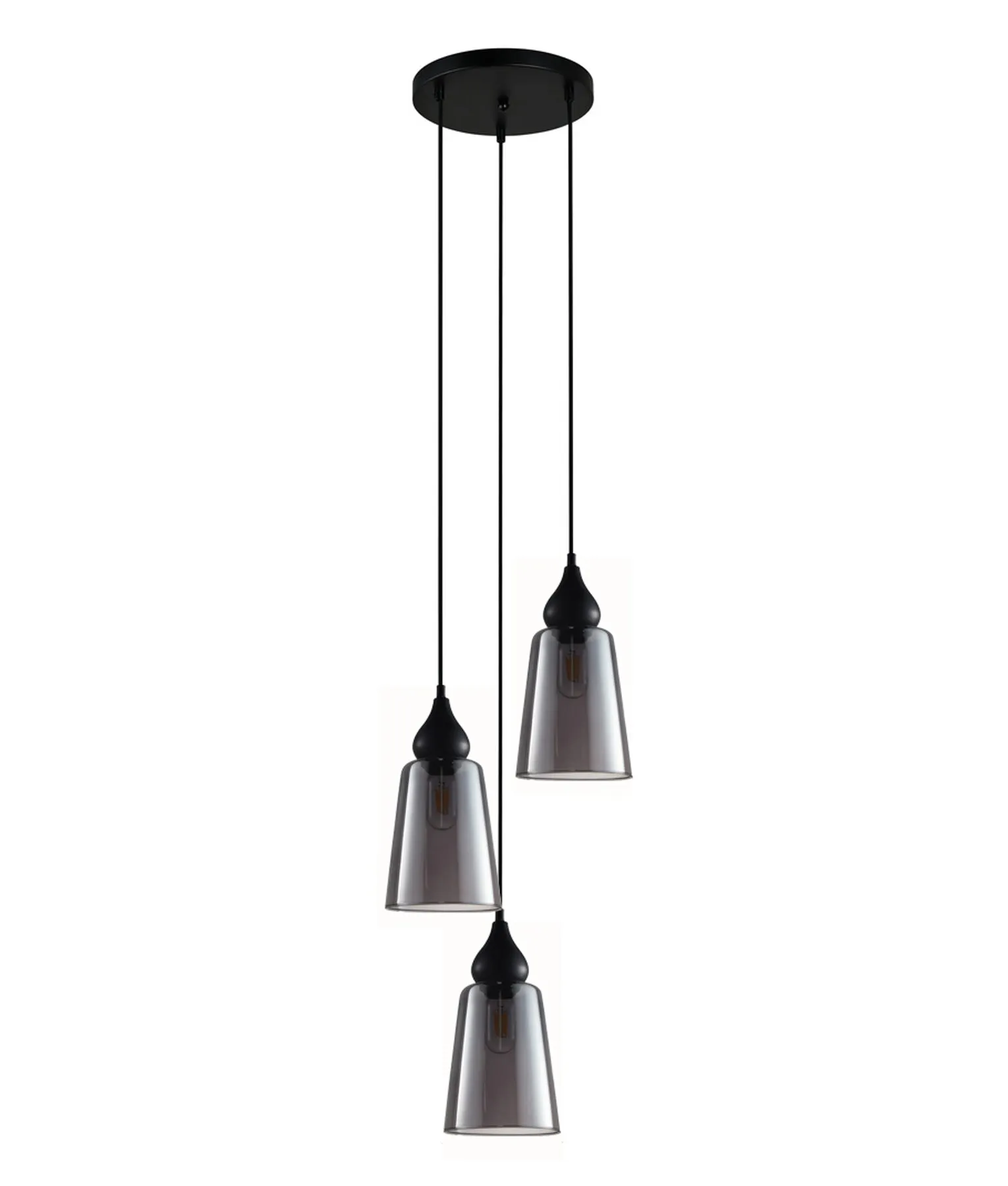 Jerez 3 x E27 Flat Top Ellipse Cluster Pendant Black and Smoke