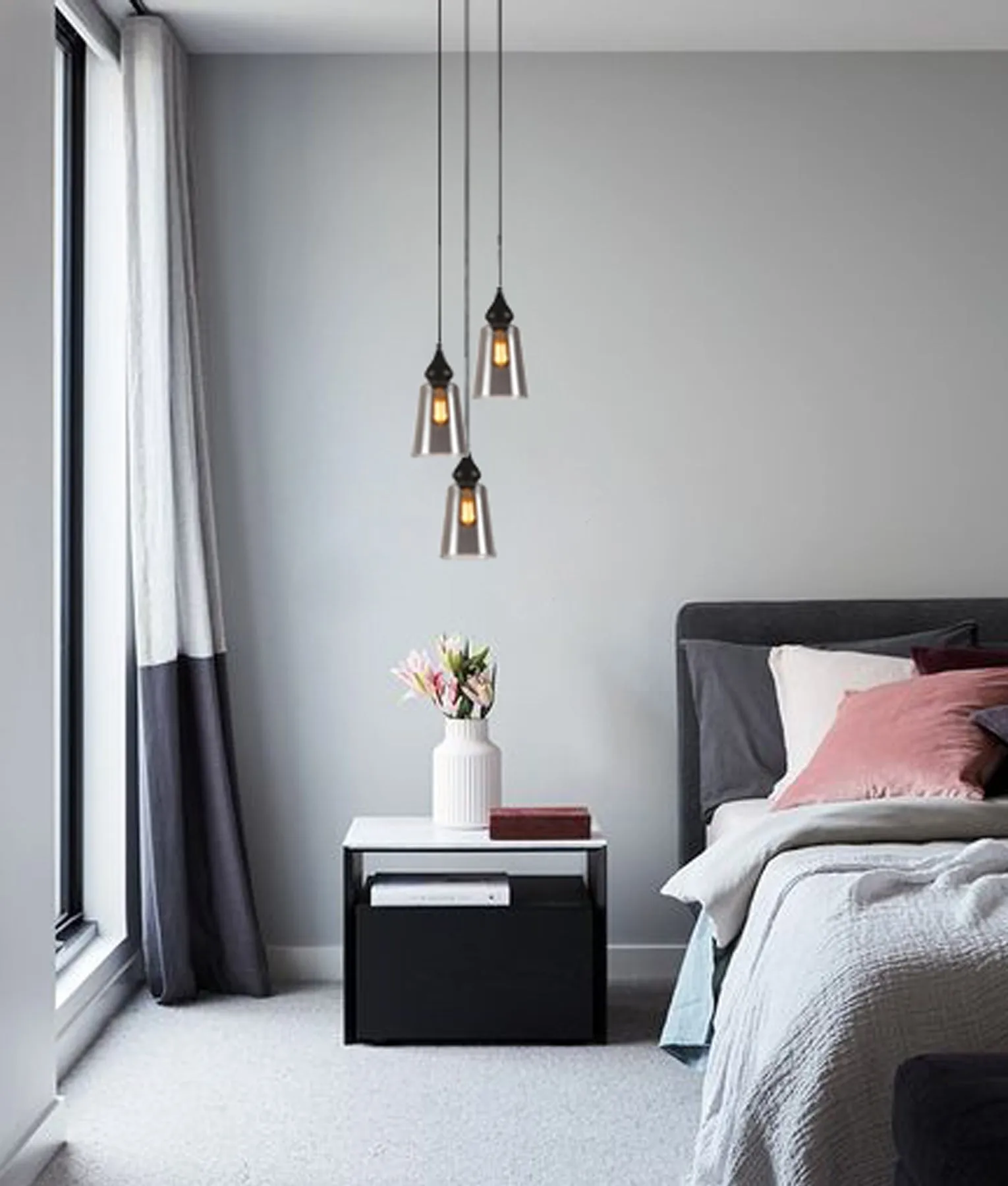 Jerez 3 x E27 Flat Top Ellipse Cluster Pendant Black and Smoke
