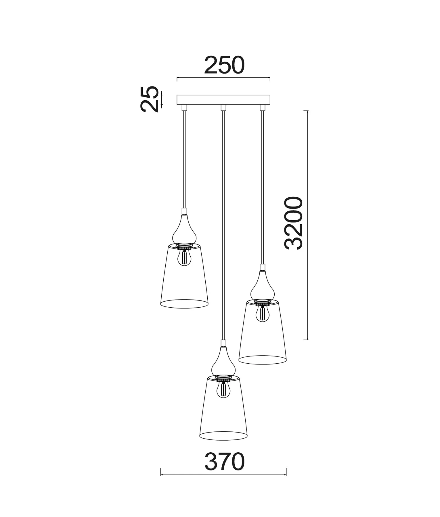 Jerez 3 x E27 Flat Top Ellipse Cluster Pendant Black and Smoke