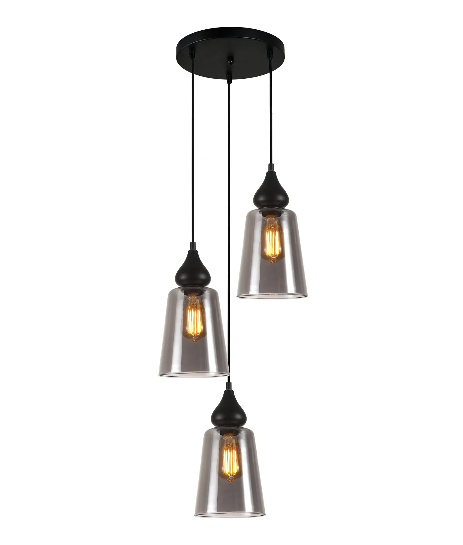 Jerez 3 x E27 Flat Top Ellipse Cluster Pendant Black and Smoke