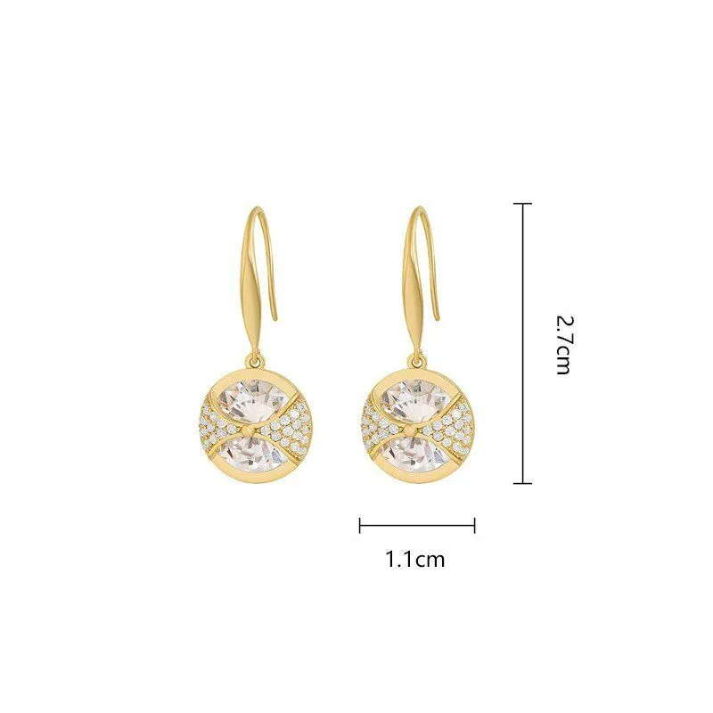 Ladies Gold Plated Round Dazzling Diamond Cut Crystal Rhinestones Stud Earring