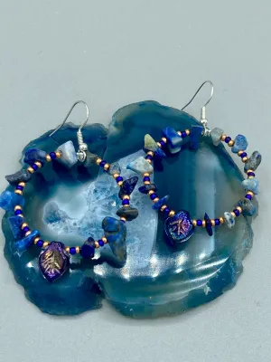 Lapis Stone Chip Beaded Hoop Earrings, Hippie Vibe, Shabby Chic, Boho Chic, Nature Inspired, Bohemian