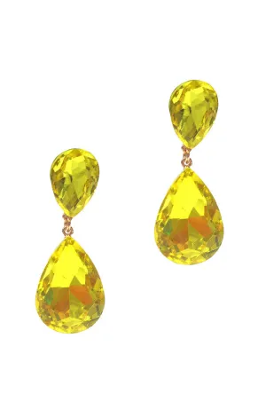 Large 2 Pear Yellow Crysal Earrings